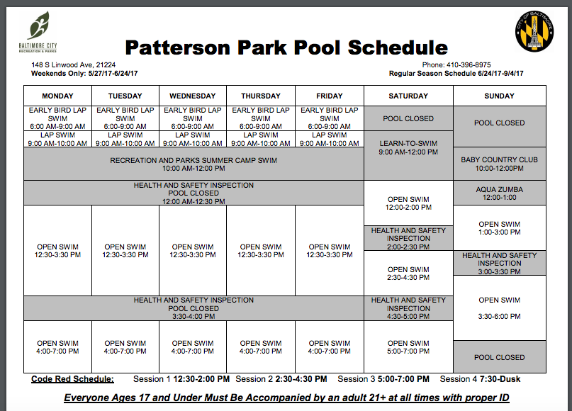 patterson park pool hours        <h3 class=